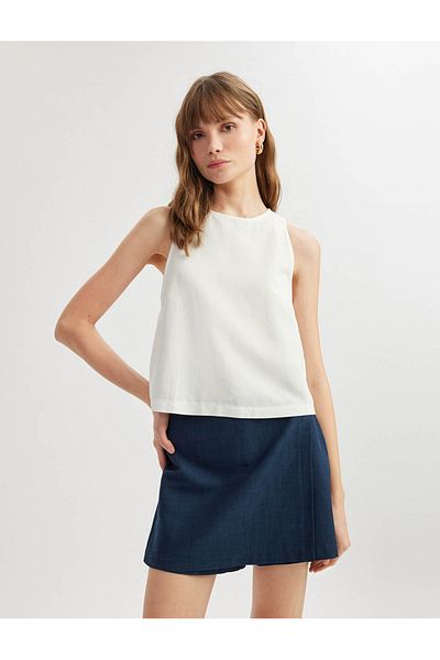 Koton Linen Blended Double Breasted Mini Shorts Skirt