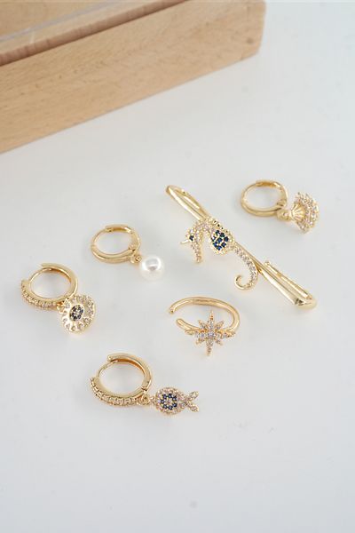 ARTEMİSİA Women's Vip Series Antiallergenic Mixed Figured Zircon Stone 6-Piece Earring Set