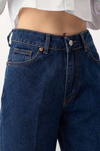 Olcay Balon Fit Kısa Paça Rahat Kesim Jean Pantolon KOYU MAVİ 7572