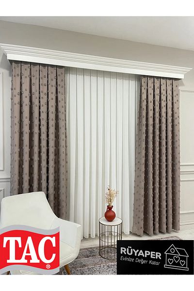 Taç Dreamper Mink Color Pompom Pufy Background Curtain 1/3 Sik Pleat