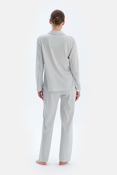 Dagi Set de pijamale cu pantaloni de cămașă de bază cu dungi de iarbă de insulă
