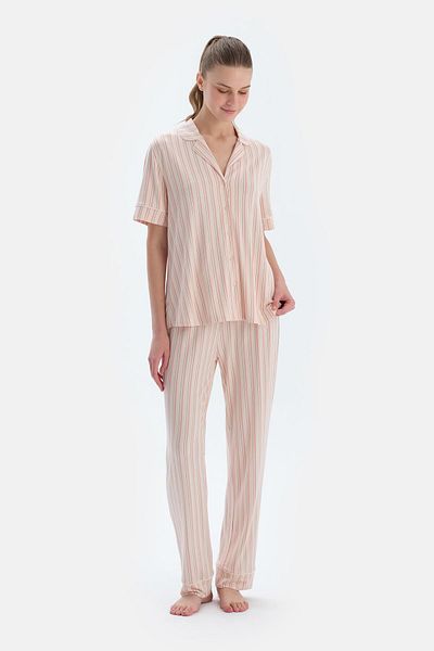 Dagi Pink Striped Shirt Pants Pajama Set