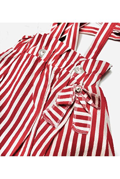 cacobutik Striped Sleeves Frilly Textured Crepe Fabric Baby Girl Salopet Set
