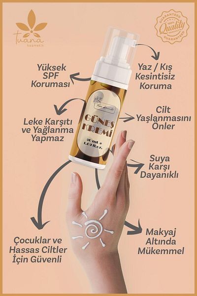 Tuana Kozmetik Sunscreen, Versatile High Protection Moisturizing Effect & 50 Spf Sunscreen