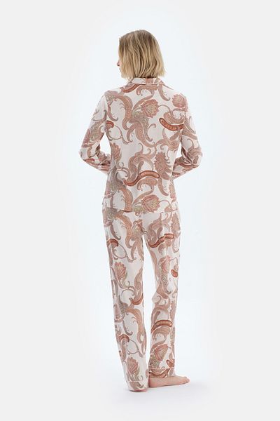 Dagi Light Pink Shawl Pattern Combed Cotton Modal Shirt Pants Pajamas Set