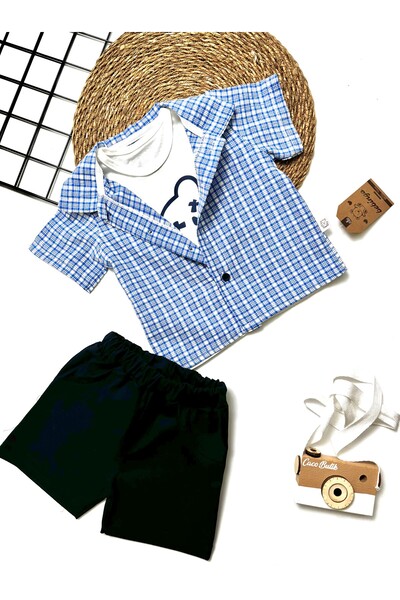 cacobutik Boys Short Sleeve Shirt Undershirt Shorts 3 Piece Set