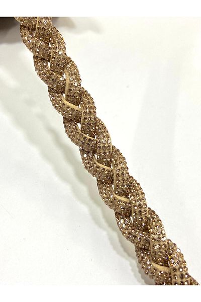 karantuhafiye 1 Meter H12 Gold Hair Braid Model / Stone Ribbon