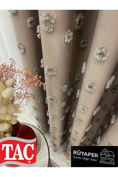 Taç Dreamper Mink Color Pompom Pufy Background Curtain 1/3 Sik Pleat