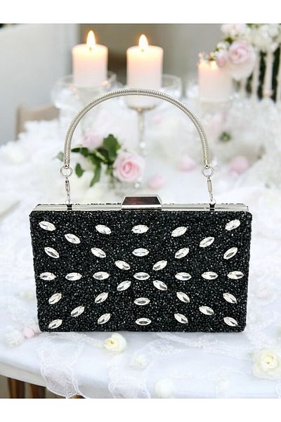 Wedding Fashion Culoare Neagră Piatră Femei Rochie De Seară Geantă Curea Lanț Nunta Logodna Absolvire