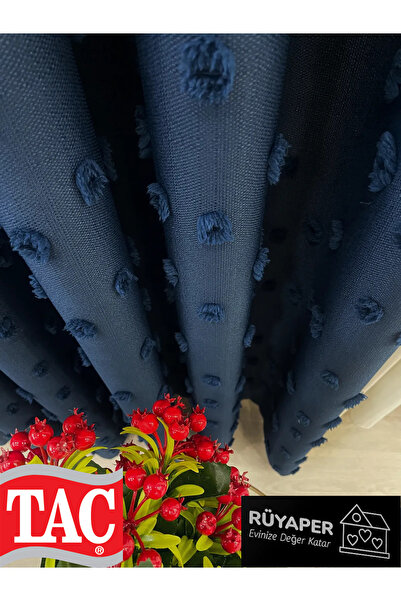 Taç Rüyaper Navy Blue Color Pompom Pufy Background Curtain 1/3 Sik Pleat