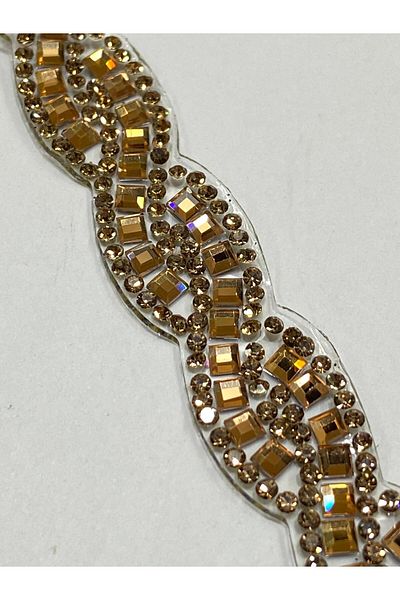 karantuhafiye Iron-On Crystal Stone Knitted Model Strip / 1 Meter / H21 Gold