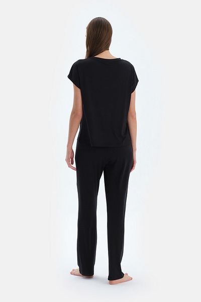 Dagi Set de pijamale cu pantaloni tricou cu mânecă scurtă de bază neagră