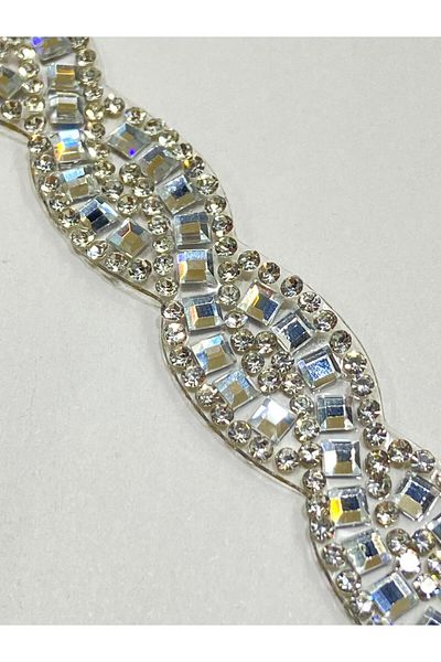 karantuhafiye Iron-On Crystal Stone Knitted Model Strip / 1 Meter / H21 Silver