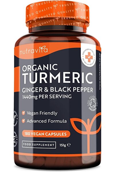NUTRA Nutravita الكركم العضوي 1440 مجم (قوة عالية) مع الفلفل الأسود والزنجبيل 180 كبسولة نباتية
