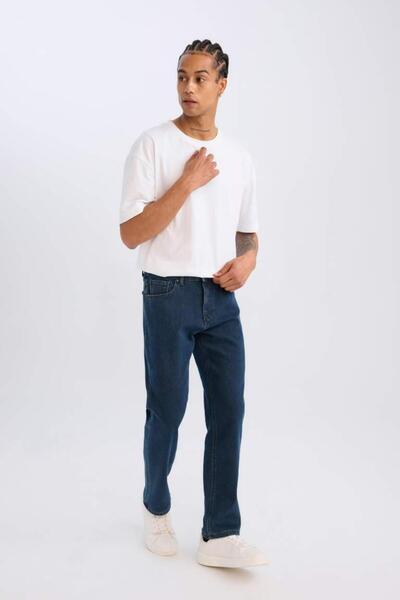 DeFacto Sergio Regular Fit Normal Kalıp Normal Bel Boru Paça Jean Pantolon D.BLUE