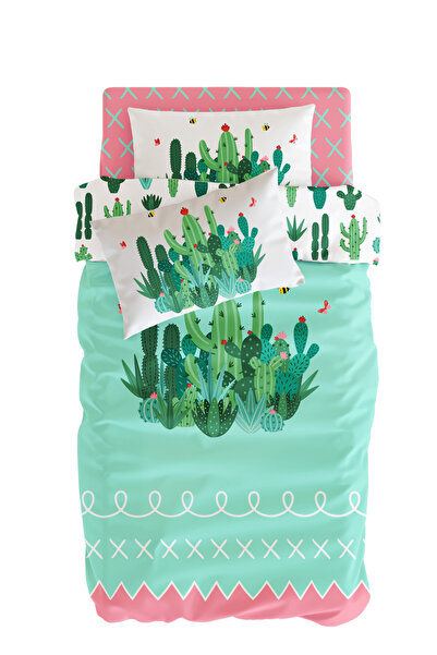 itsybitsy طقم مفروشات أطفال مفرد عضوي مزدوج الجوانب - نمط زهور الصبار - سلسلة...