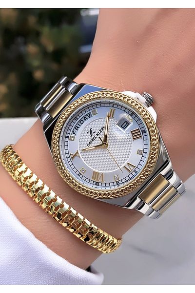 Daniel Klein Brand Gold Silver Color Women's Watch with Bracelet Gift