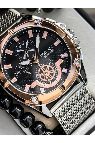 Ferrucci Functions Active Mesh Steel Band,Silver Color Waterproof Guaranteed Men Wrist Watch Bracelet