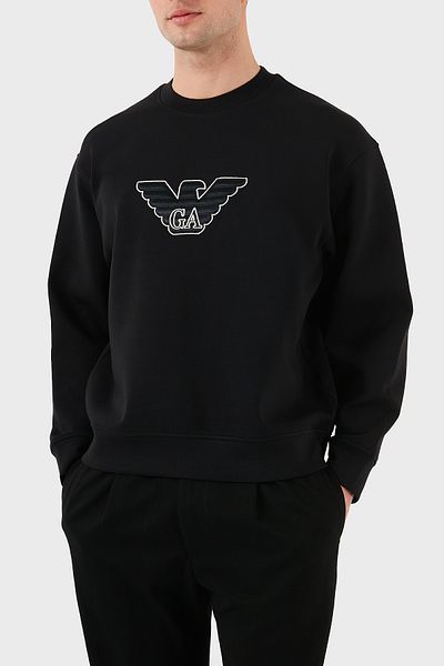 Emporio Armani Logo Embroidered Stretch Cotton Regular Fit Crew Neck Sweat