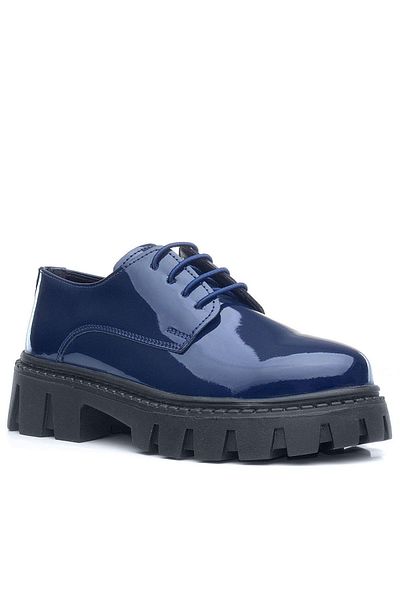Rakerplus Pantofi de școală Oxford pentru fete, albastru bleumarin, din piele lacuită