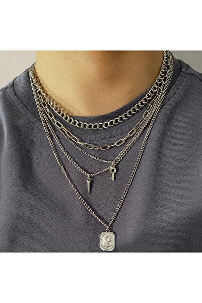 Choice X01018 Salircon Punk Multilayer Chains Chunky Necklace Set Goth Spike ...