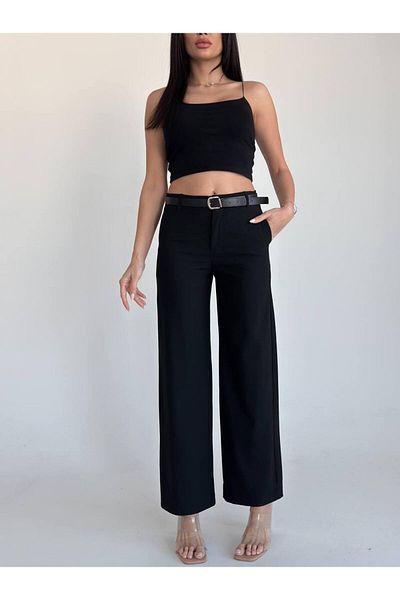 sportiness Belted Black Trousers