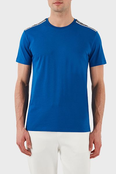 Emporio Armani Tricou pentru bărbați din bumbac elastic, cu decolteu rotund cu logo imprimat EM000574