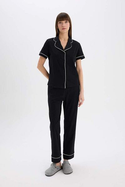 DeFacto New Season Pajama Set Short Sleeve Top Long Stretchy Waisted Bottom-Fall in Love