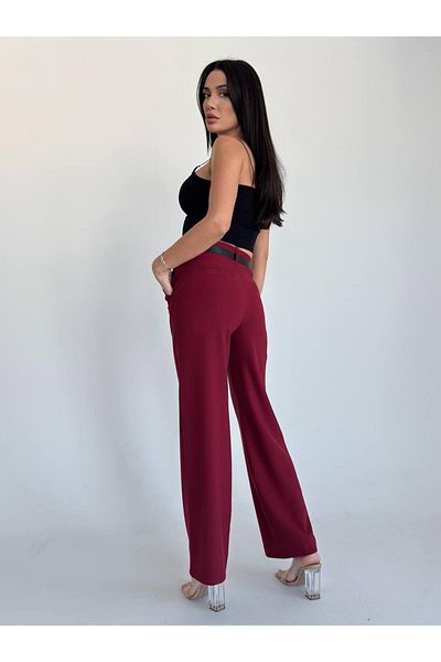 sportiness Belted Burgundy Trousers