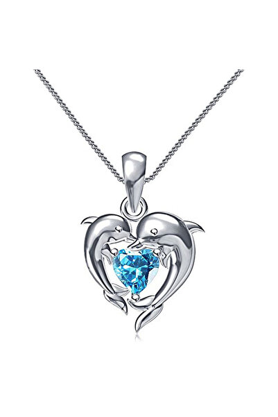 Choice 45cm XL864 Huitan Couple Dolphin with Blue Heart CZ Necklace Women Chi...