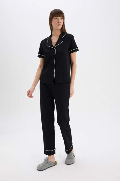 DeFacto New Season Pajama Set Short Sleeve Top Long Stretchy Waisted Bottom-Fall in Love