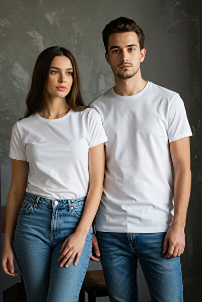 Trendyol Collection Weißes T-Shirt mit Rundhalsausschnitt – 100 % Baumwolle, normale Passform TMNSS21TS0808