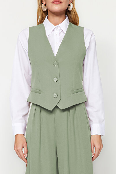 Trendyol Modest Khaki szőtt mellény és nadrág szett - TCTAW24US00066