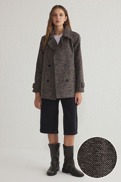 Trendyol Collection Oversize Brown Stamp Coat – šedý, Twoaw24Kb00176