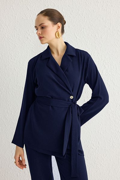 Trendyol Modest Dvouřadá košile-kalhoty s páskem v námořnické modré Tctss25Us00001