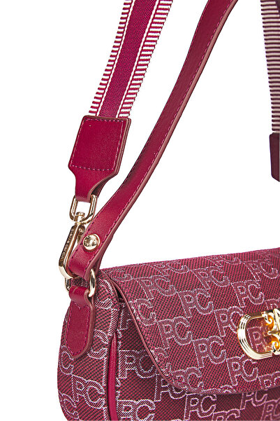 Pierre Cardin Burgundy Silvery Canvas Women's Shoulder Bag 05Po25Y1990