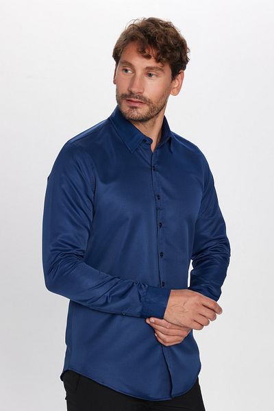 Tudors Slim Fit Dlouhý rukáv Snadné žehlení Pohlcující pot Prodyšná Textura Kravata Pánská košile Four Seasons Navy Blue