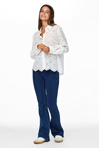 PIECES Cămașă Femei Alb strălucitor