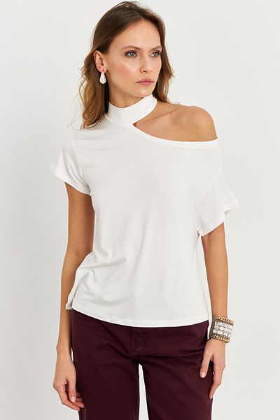 Cool & Sexy Women's Ecru One Shoulder Open Blouse Lpp1300