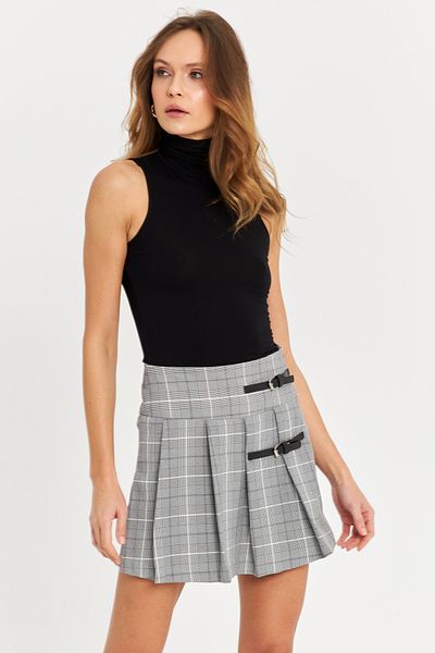 Cool & Sexy Women's Gray Belt Detailed Plaid Shorts Skirt Fs9473