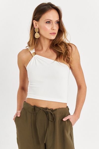 Cool & Sexy Ecrufarbene Crop-Bluse für Damen – mit Accessoires, MOD2069
