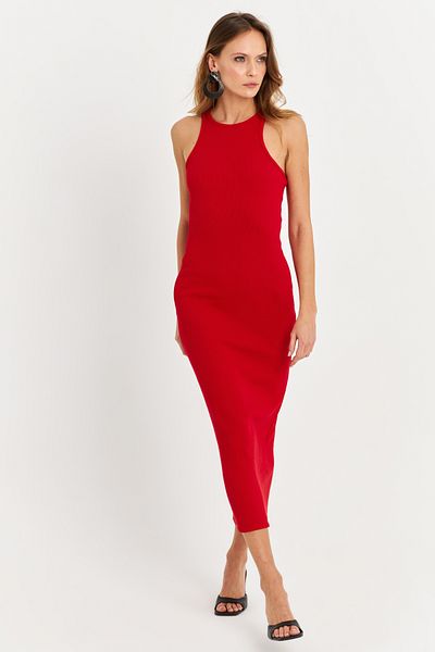 Cool & Sexy Women's Red Sleeveless Camisole Midi Dress Ey3049