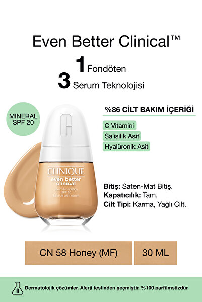 Clinique Even Better Clinical™ Serum Fondöten Spf 20 - Renk: Cn 58 Honey (MF)...