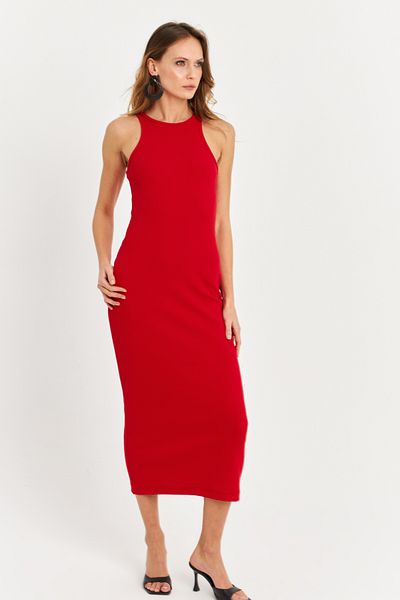 Cool & Sexy Women's Red Sleeveless Camisole Midi Dress Ey3049
