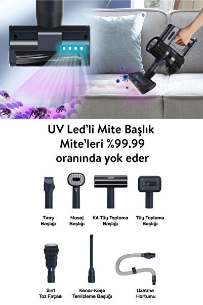 Sinbo SVC-8623 BLDC Motorlu Dikey Kablosuz  Süpürge ,UV Akar Temizleme Başlıklı (Evcil Hayvan Aparatlı)