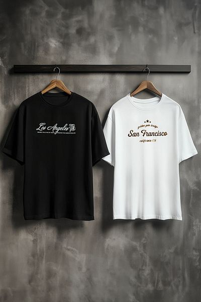 Trendyol Collection Schwarzes 2er-Pack übergroßes/weit geschnittenes bedrucktes T-Shirt aus 100 % Baumwolle TMNSS25TS00010