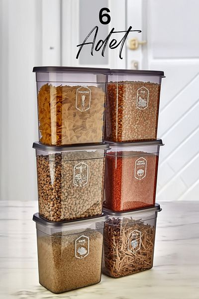 Kitchen Life 6-Piece Labeled Moly Rectangular Food Storage Container Set 2000ml - Multi-Made Set with Lid 2 Liters