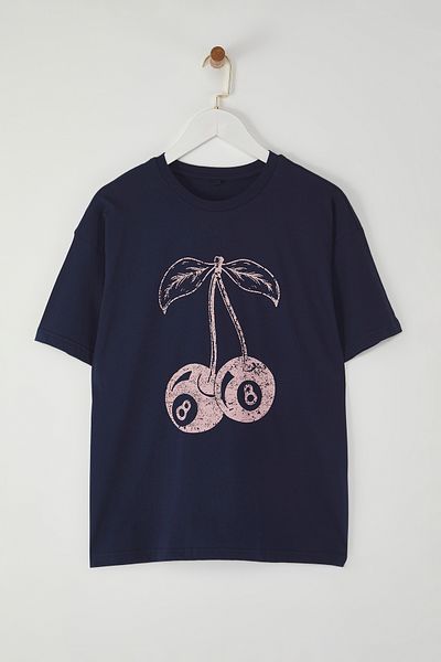 Trendyol Collection Cseresznyenyomott sötétkék túlméretes kötött póló - TWOSS25TS00122