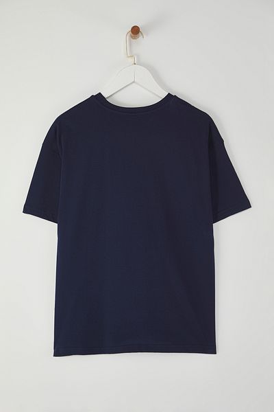 Trendyol Collection Cseresznyenyomott sötétkék túlméretes kötött póló - TWOSS25TS00122