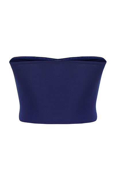 Trendyol Collection Μπλε ναυτικό εφαρμοστό στράπλες λαιμόκοψη Crop ελαστική πλεκτή μπλούζα TWOSS24BZ00055